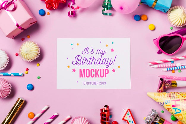 Free Top View Birthday Concept Mock-Up Psd