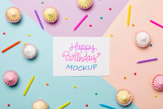 Free Top View Birthday Concept With Cupcakes Psd