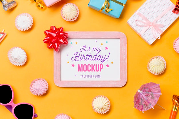 Free Top View Birthday Concept With Frame Psd