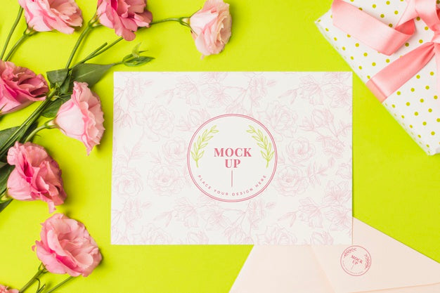 Free Top View Birthday Gift With Mock-Up Card Psd