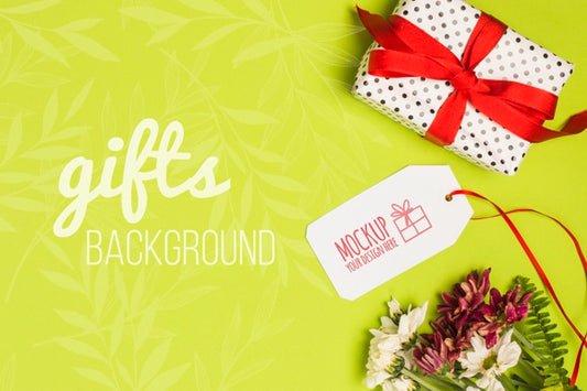 Free Top View Birthday Gift With Mock-Up Tag Psd