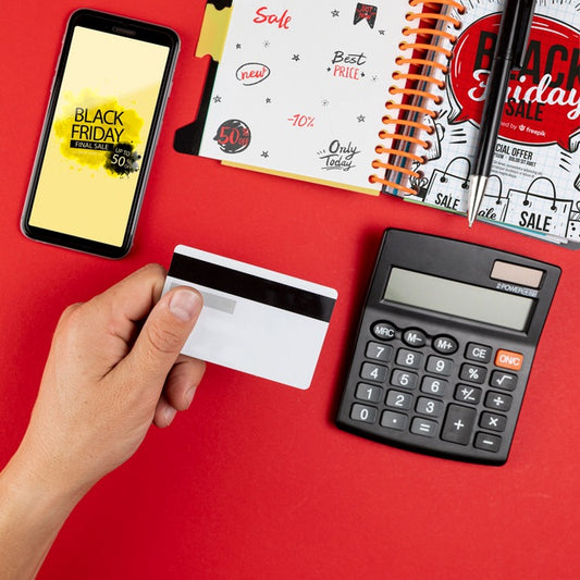 Free Top View Black Friday Mock-Up On Red Background Psd