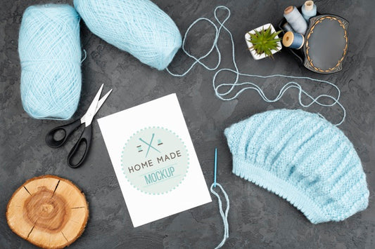 Free Top View Blue Knitting Products Psd