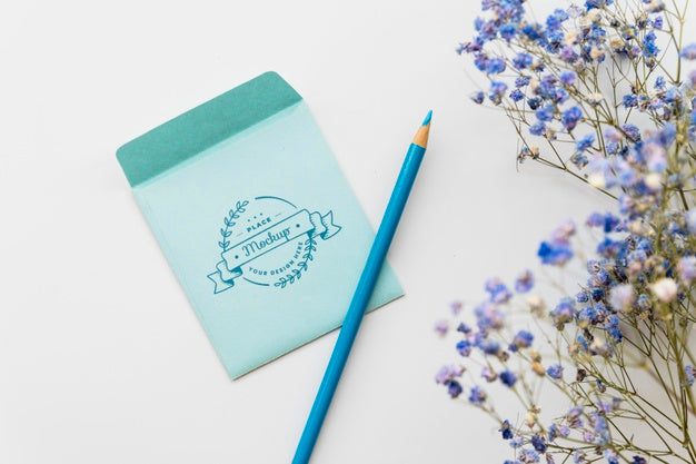 Free Top View Blue Pencil And Envelope Psd