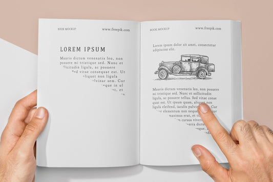 Free Top View Book Mock-Up With Car Illustration Psd
