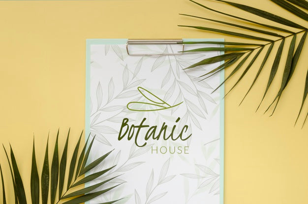 Free Top View Botanic Clipboard With Mock-Up Psd