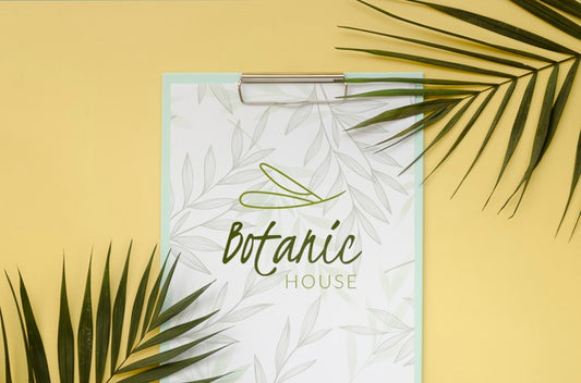Free Top View Botanic Clipboard With Mock-Up Psd