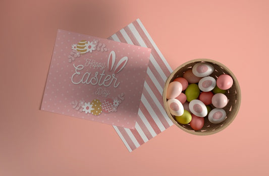 Free Top View Bowl With Painteg Eggs For Easter Psd