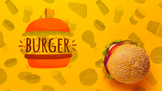 Free Top View Burger On Fast Food Doodle Background Psd