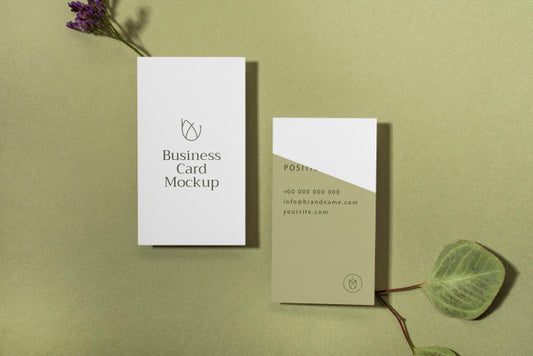 Free Top View Business Cards With Leaves Psd