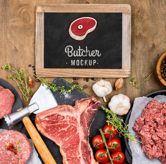 Free Top View Butcher Shop With Fresh Meat Psd
