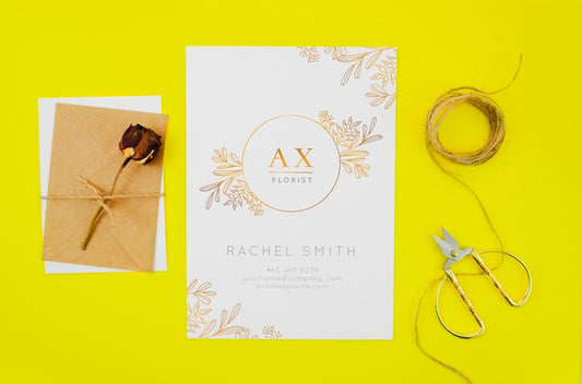 Free Top View Card Mock-Up On Yellow Background Psd