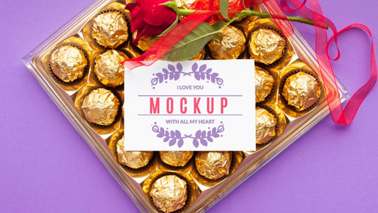 Free Top View Chocolate And Rose Mock-Up Psd