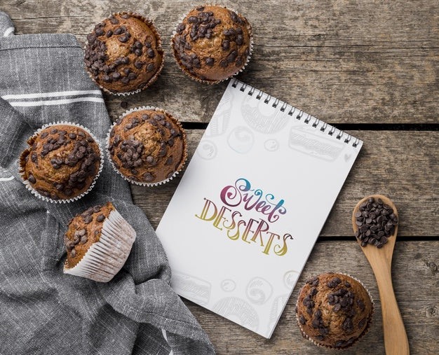 Free Top View Chocolate Chip Muffins Concept Psd
