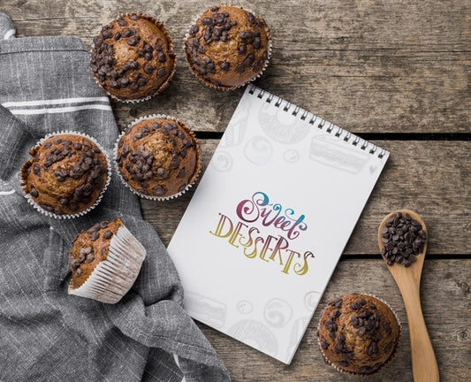 Free Top View Chocolate Chip Muffins Concept Psd