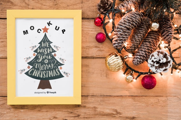 Free Top View Christmas Composition With Frame Mockup Psd