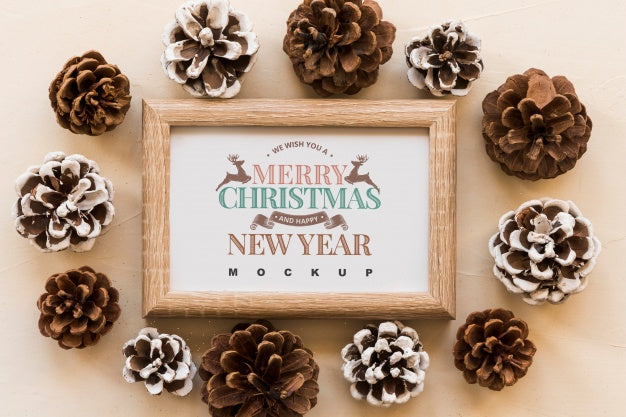 Free Top View Christmas Composition With Frame Mockup Psd