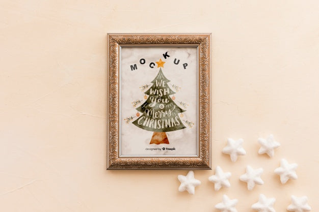 Free Top View Christmas Composition With Frame Mockup Psd