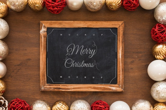Free Top View Christmas Composition With Slate Mockup Psd