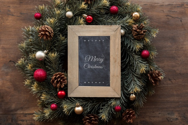 Free Top View Christmas Composition With Slate Mockup Psd