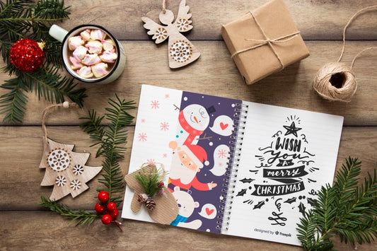 Free Top View Christmas Concept With Gifts Psd