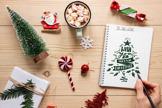 Free Top View Christmas Concept With Mock-Up Psd
