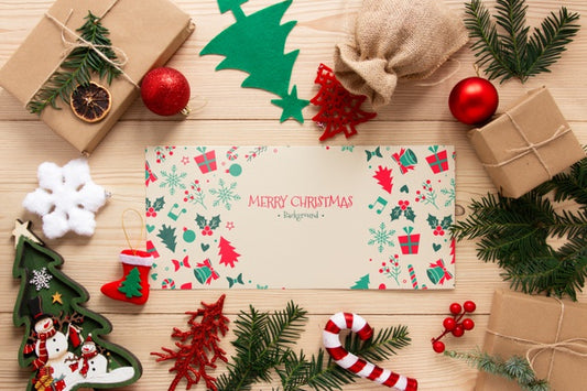 Free Top View Christmas Elements With Mock-Up Psd
