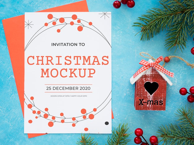 Free Top View Christmas Eve Arrangement Mock-Up Psd