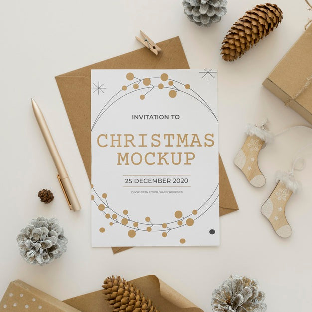 Free Top View Christmas Eve Elements Arrangement Mock-Up Psd