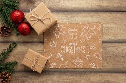 Free Top View Christmas Gifts With Mock-Up Psd