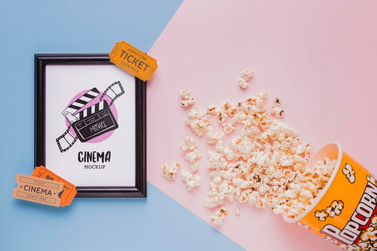 Free Top View Cinema Concept With Popcorn Psd