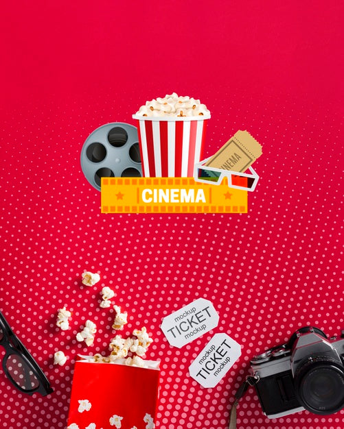 Free Top View Cinema Mock-Up With Popcorn Psd