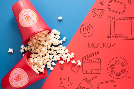 Free Top View Cinema Mockup With Popcorn Psd