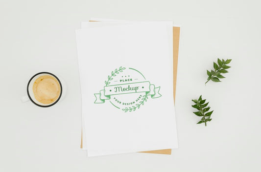 Free Top View Coffee And Botanical Mock-Up Psd