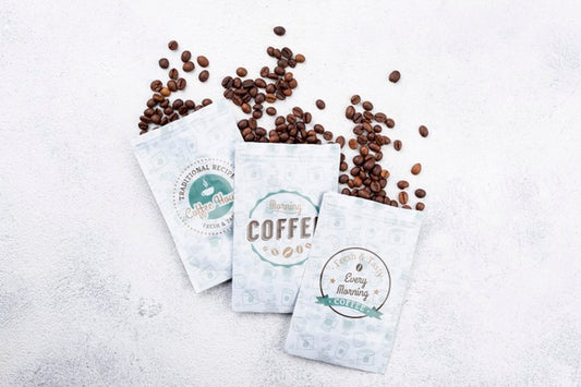 Free Top View Coffee Beans Mockup Psd