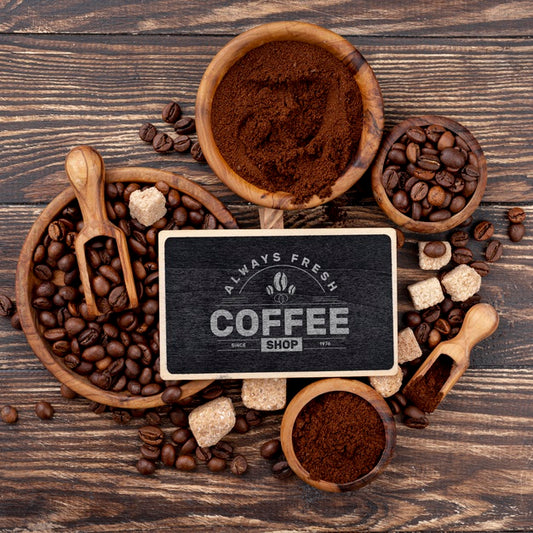 Free Top View Coffee Beans Mockup Psd