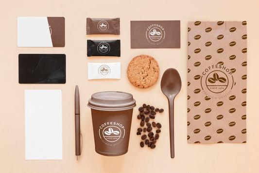 Free Top View Coffee Branding Concept With Beans Psd