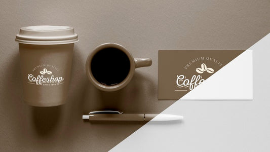 Free Top View Coffee Branding Items Arrangement Psd