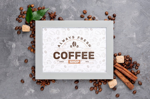 Free Top View Coffee Frame Mockup Psd