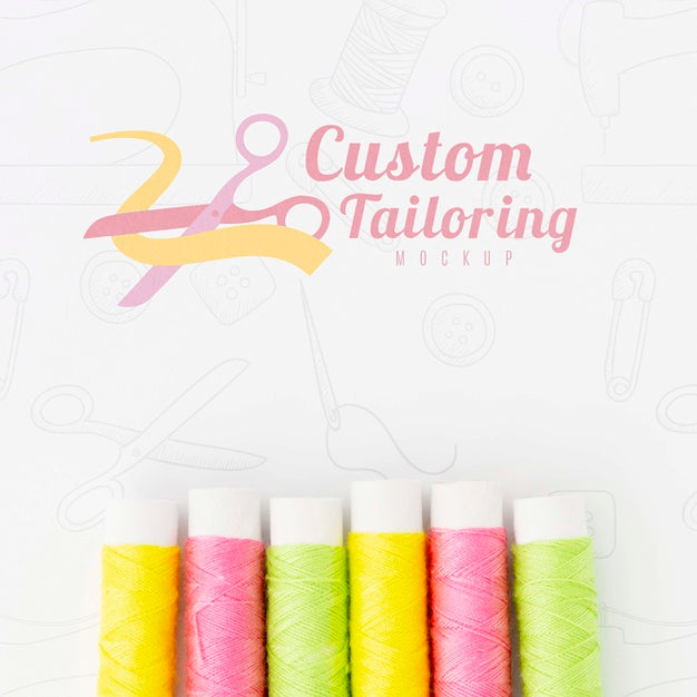 Free Top View Collection Of Sewing Thread With Mock-Up Psd