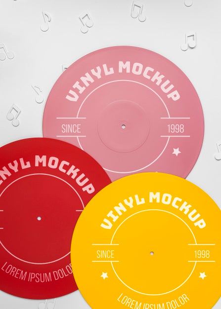 Free Top View Colorful Vinyls Mockup Psd