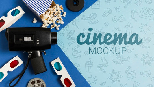 Free Top View Composition Of Cinema Elements Mock-Up Psd