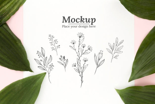 Free Top View Composition Of Green Leaves With Mock-Up Psd