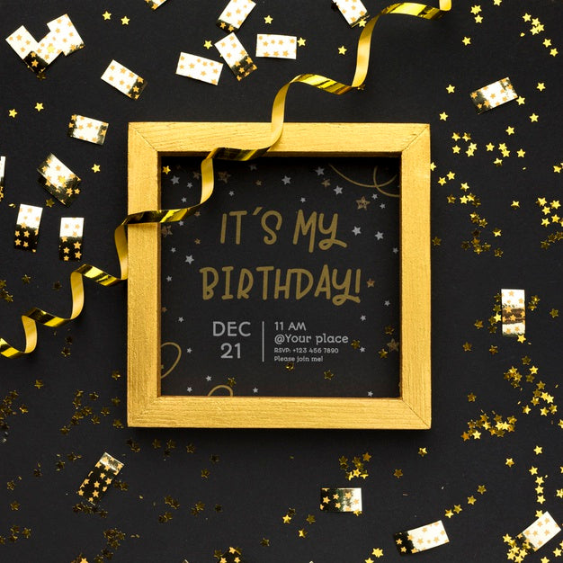 Free Top View Confetti With Golden Frame Psd