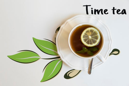 Free Top View Cup Of Tea With Lime Psd