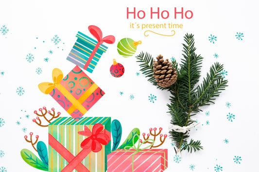 Free Top View Cute Christmas Presents Psd