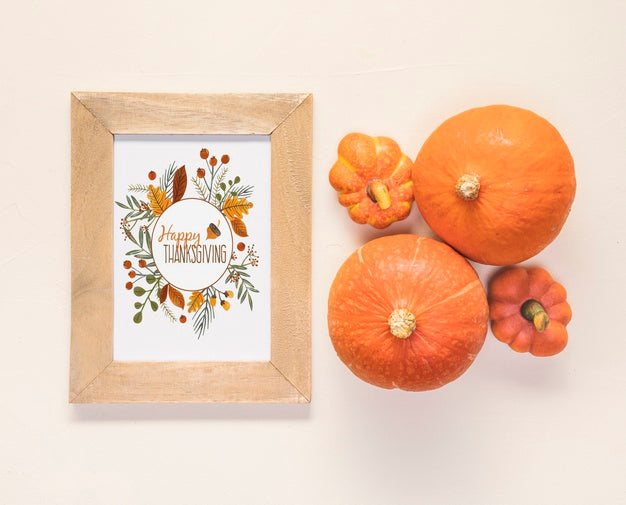 Free Top View Cute Fresh Pumpkins With Mock-Up Psd