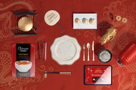 Free Top View Cutlery And Fortune Cookies For Chinese New Year Psd
