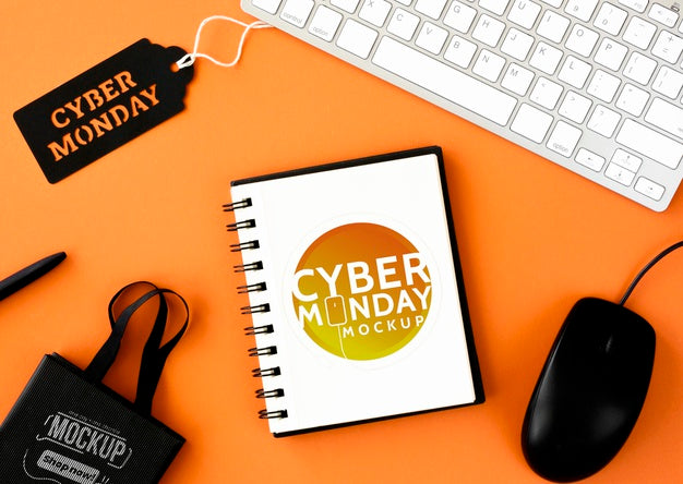 Free Top View Cyber Monday Promotion Mock-Up Psd