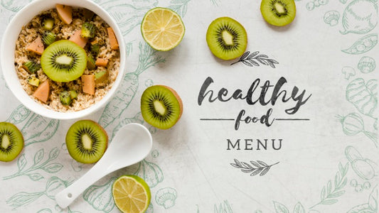 Free Top View Delicious Bowl Of Fruits And Kiwi Psd